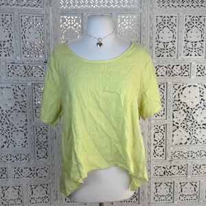 Saga Made In Italy Green 100% Linen Flowy Blouse Sz Medium Lagenlook Oversized